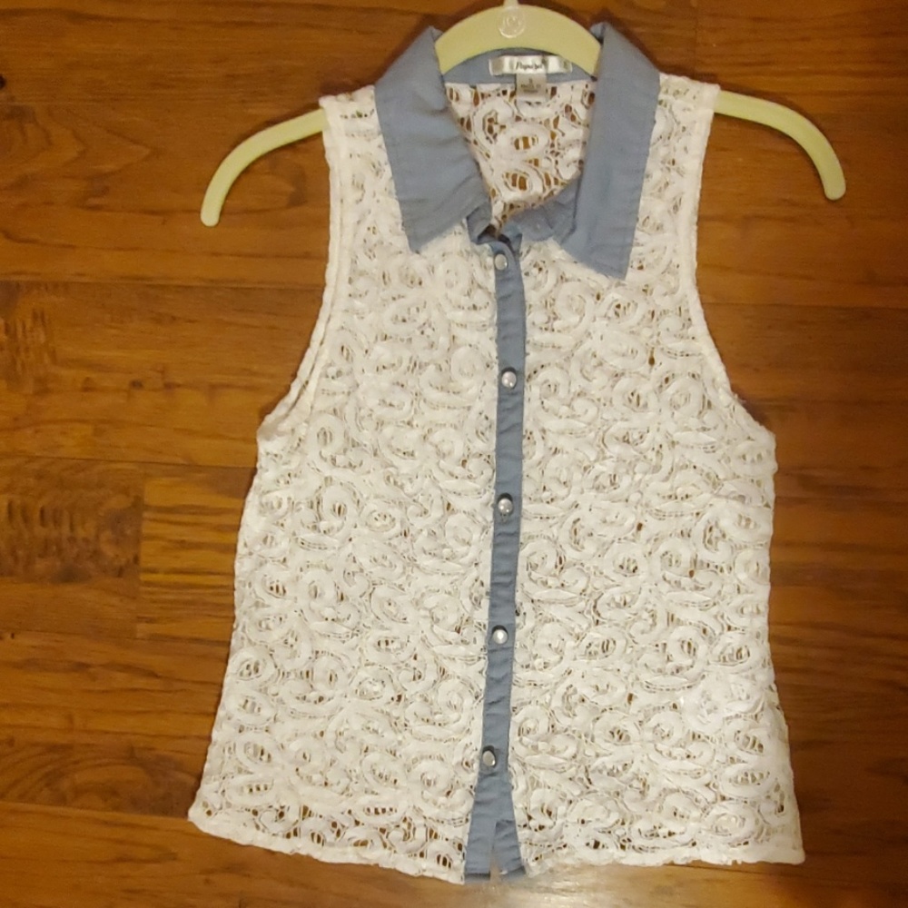 Papaya white laced buttoned down collared shirt